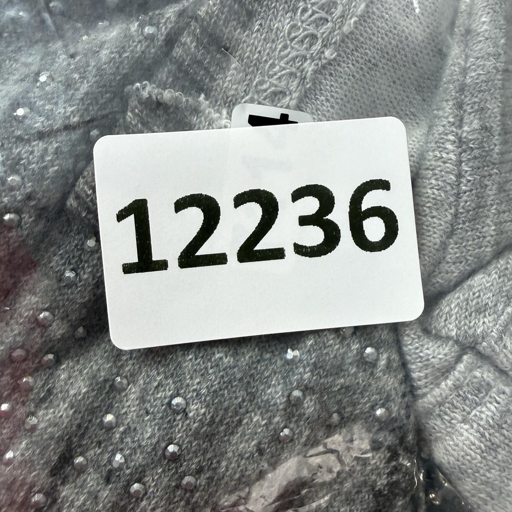 Jess & Jane Tunic Womens L Gray Scoop Neck Long Sleeve Rhinestone Jersey Relaxed - Picture 8 of 8